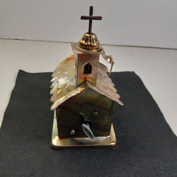 Copper Metal Church Music Box Plays Amazing Grace Cross Spins Countrycore - Picture 1 of 7